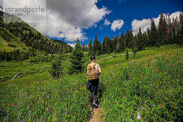 Wanderer auf den Wanderwegen des Grand-Teton-Nationalparks  Wyoming  Vereinigte Staaten von Amerika  Nordamerika