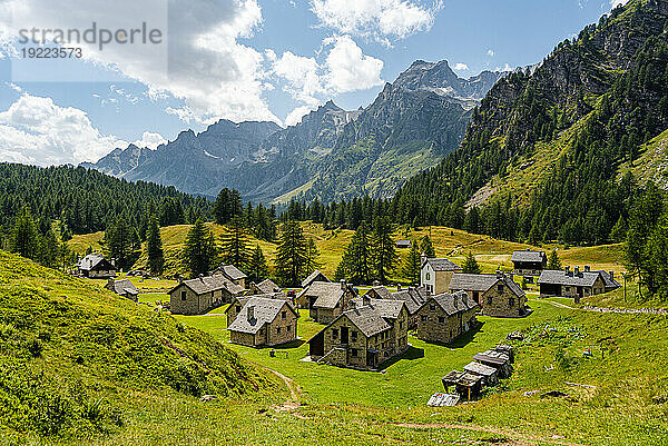 Skyline of the alpine village of Crampiolo  Piedmont  Northern Italy  Europe