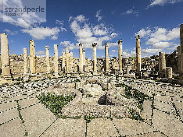 Columns in the ancient city of Jerash  believed to be founded in 331 BC by Alexander the Great  Jerash  Jordan  Middle East