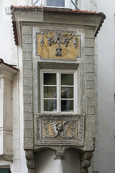 Facade of an ancient house in the old town of Chiusa  Sudtirol (South Tyrol)  Bolzano district  Italy  Europe