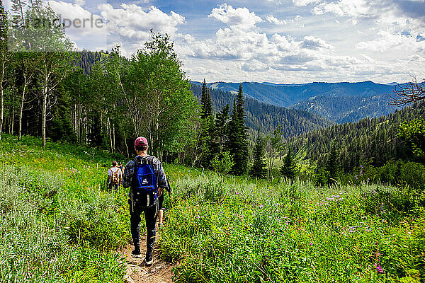 Wanderer auf den Wanderwegen des Grand-Teton-Nationalparks  Wyoming  Vereinigte Staaten von Amerika  Nordamerika