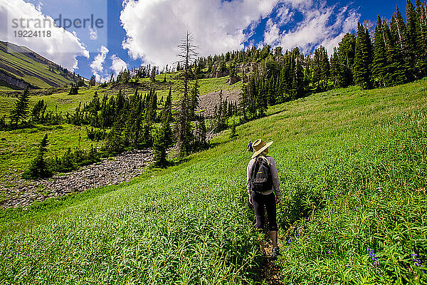 Wanderer auf den Wanderwegen des Grand-Teton-Nationalparks  Wyoming  Vereinigte Staaten von Amerika  Nordamerika