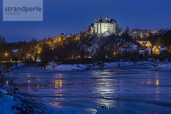 Burg Mildenstein zur blaün Stunde im Winter
