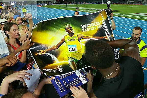 MELBOURNE  AUSTRALIEN  4. FEBRUAR: Usain Bolt trifft Fans in der ersten Nacht von Nitro Athletics am 4. Februar 2017