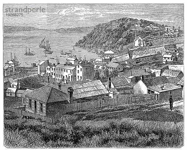 Port Chalmers  Neuseeland. Illustration aus einer Zeitschrift von 1870