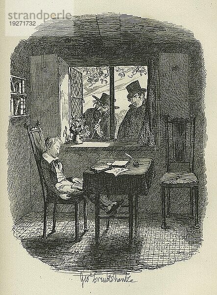 Mönche und der Jude. Illustration aus dem 19. Jahrhundert aus Charles Dickens Oliver Twist. Illustration von George Cruishank (1792 1878)