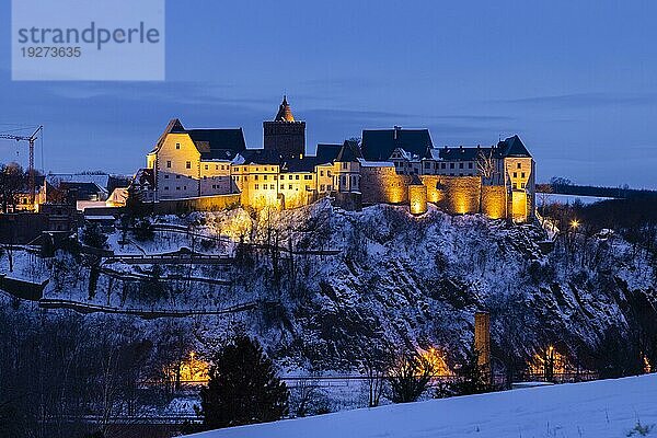 Burg Mildenstein zur blaün Stunde im Winter
