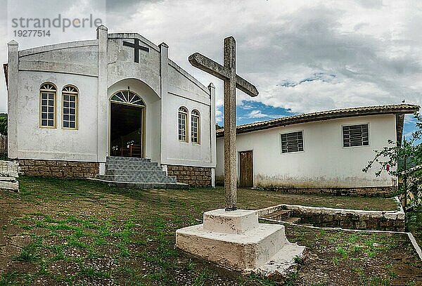 Kirche an der Lagunenküste von Conceicao in Florianopolis  Santa Catarina  Brasilien. Diese Stadt ist eines der wichtigsten touristischen Ziele in der südlichen Region