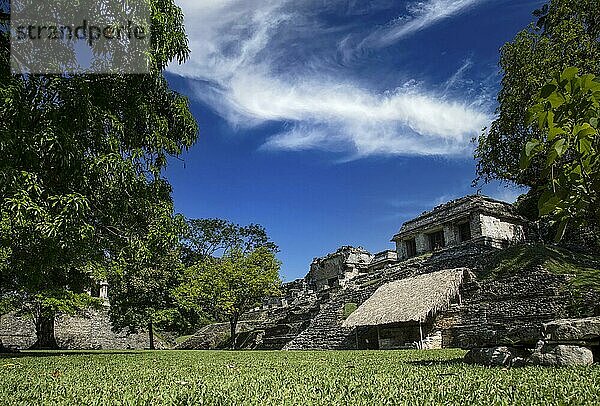 Schöne Pyramide  die man in den Tempeln von Palenque sehen kann. Yucatan  Mexiko  Mittelamerika