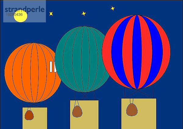 Ballonglühen  drei Heißluftballons am Abend  Illustration