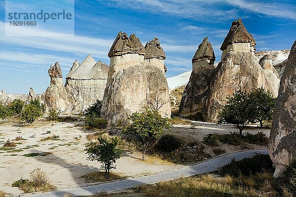 Gruppe von Feenkaminen Pasabagi  typische Felsformation in Goreme  Kappadokien  Türkei  Asien