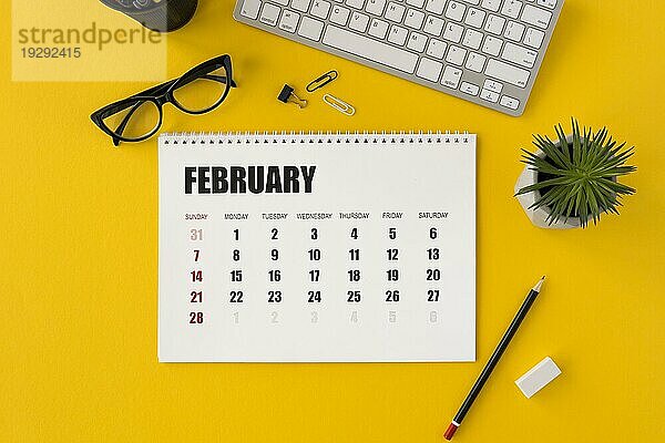 Draufsicht planer februar kalender pflanze