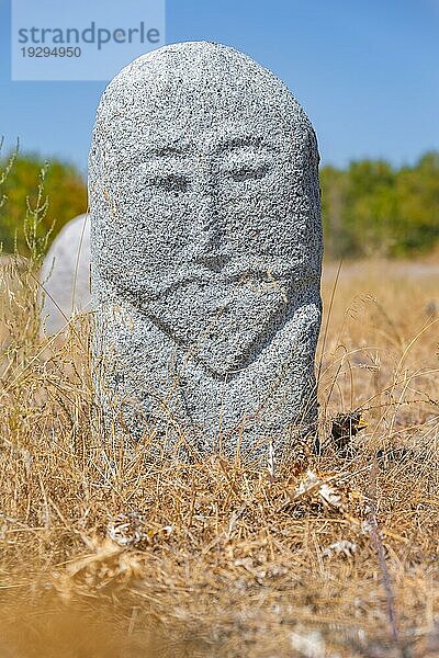 Balbals  historische Grabsteine in Form von menschlichen Gesichtern  bei Tokmok  Chuy  Kirgistan  Asien