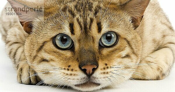 Seal Mink Tabby Bengale Kater Hauskatze gegen weißen Hintergrund