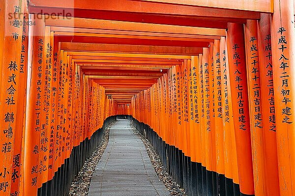 Rotes Tori Tor am Fushimi Inari Schrein in Kyoto  Japan. Eine der größten Touristenattraktionen Japans