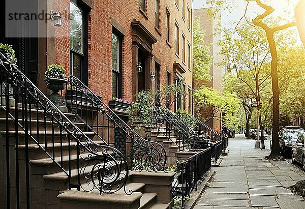 Ein Blick aus dem idyllischen Brooklyn Heights  Brooklyn  New York City  USA. Kurze Tiefenschärfe