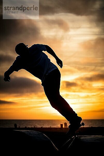 Ein Skateboarder in Aktion im Venice Beach Skate Park in Los Angeles  Kalifornien  USA  Nordamerika