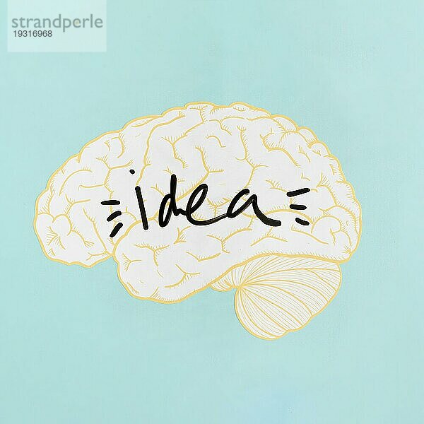 Close up Idee Wort innerhalb Gehirn türkisem Hintergrund