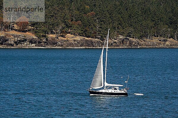 Segelboot im Meer zwischen den Gulf Islands bei Vancouver Island  British Columbia  Kanada  Nordamerika