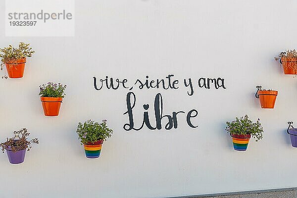 Leben und lieben freie Malerei mit lgbt Farben. Mijas  Malaga