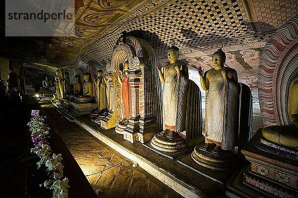 Dambulla  Sri Lanka  15. August 2018: Buddhastatuen im Inneren des historischen Höhlentempels von Dambulla  Asien