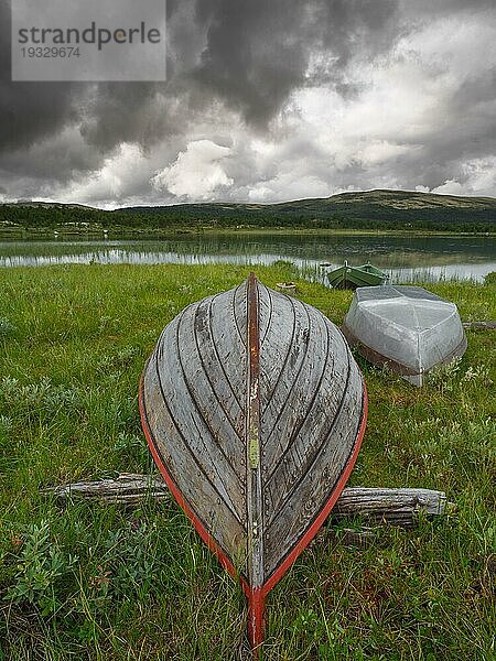 Ruderboot  Holzboot  See  Haustsjøen  Alvdal  Innlandet  Norwegen  Europa