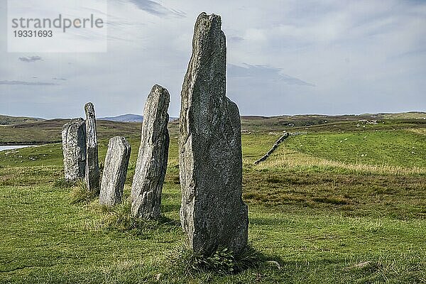 Steinformation der Megalithkultur  Anlage von Callanish 1  bei Breasclete  Isle of Lewis  Äußere Hebriden  Schottland  Großbritannien  Europa