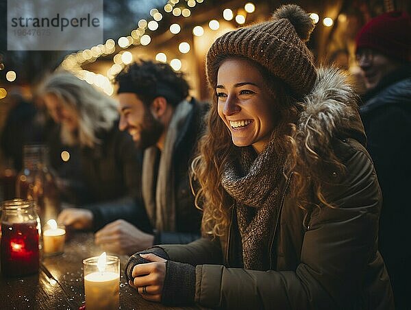 Junge Menschen feiern auf einem Weihnachtsmarkt zur Weihnachtszeit  AI generiert