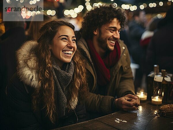 Junge Menschen feiern auf einem Weihnachtsmarkt zur Weihnachtszeit  AI generiert