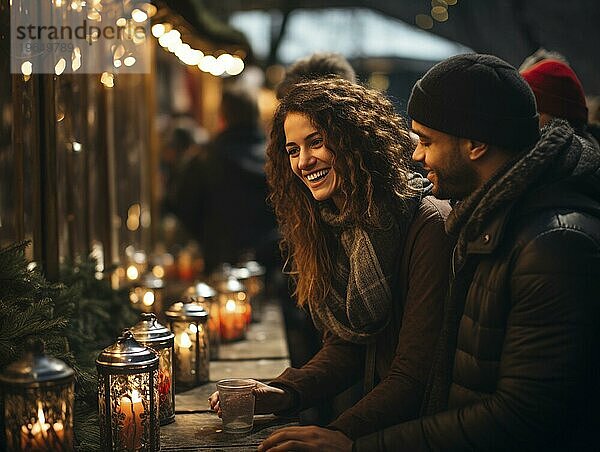 Junge Menschen feiern auf einem Weihnachtsmarkt zur Weihnachtszeit  AI generiert