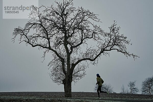 Jogger an einem nebeligen Tag im Winter