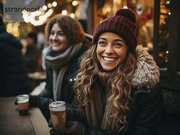 Junge Menschen feiern auf einem Weihnachtsmarkt zur Weihnachtszeit  AI generiert