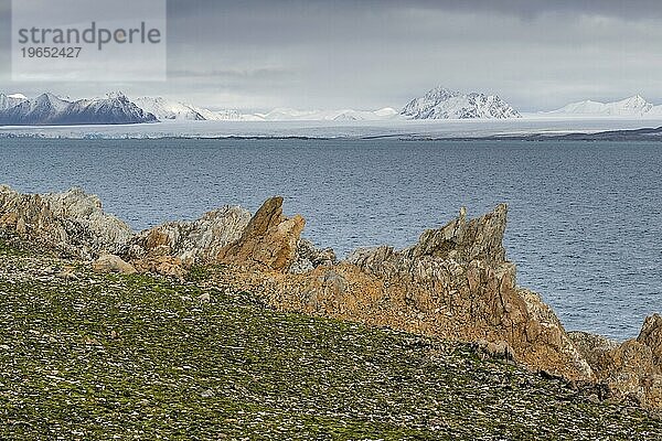 Felsen  Dauneninseln  Dunøyane Inselgruppe  Gletscher Torellbreen  Spitzbergen  Svalbard  Norwegen  Europa