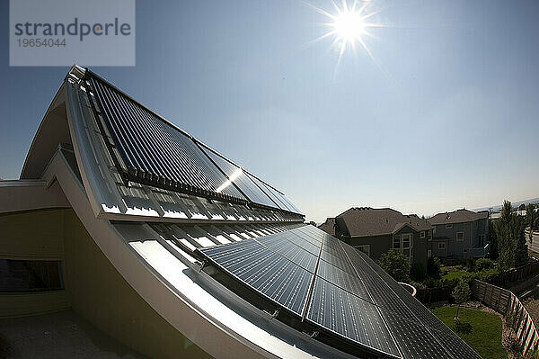 A solar thermal and solar electric installation on a 'net-zero' home.