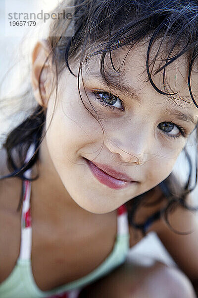 Portrait of young girl on the beach  Arraial d'Ajuda  Bahia  Brazil.