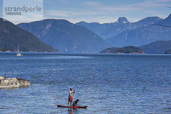 Mann paddelt im Desolation Sound  British Columbia  Kanada