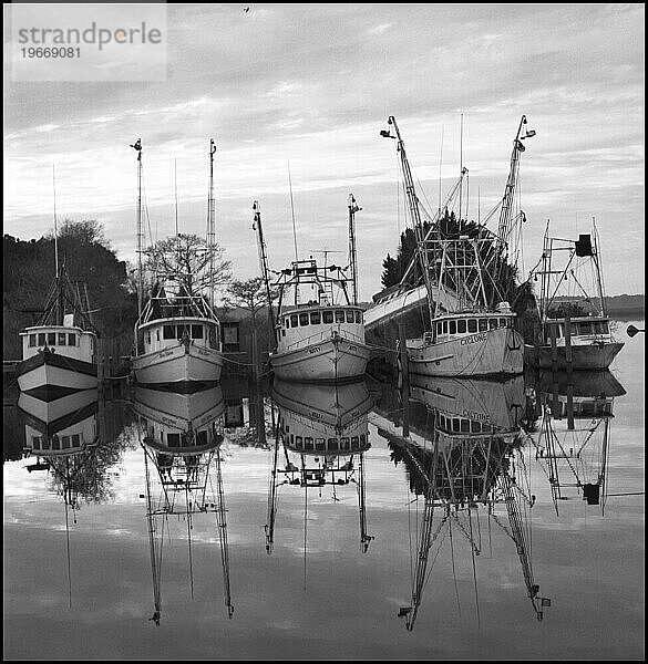 Alte Fischerboote legten in einem ruhigen Hafen an  Apalachicola  Florida.