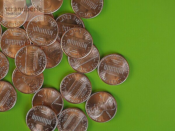Ein Cent Dollar Münzen  Vereinigte Staaten mit Kopierraum