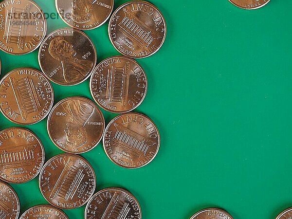 Ein Cent Dollar Münzen  Vereinigte Staaten mit Kopierraum