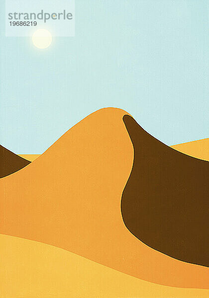 Malerische Aussicht auf Sanddünen in sonniger  abgelegener Wüstenlandschaft