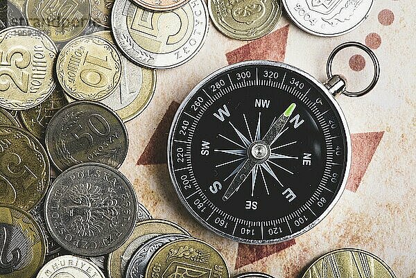 Abenteuer Hintergrund mit Kompass Münzen