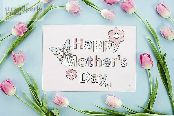 Glückliche Mütter Tag Zeichenpapier mit rosa Tulpen