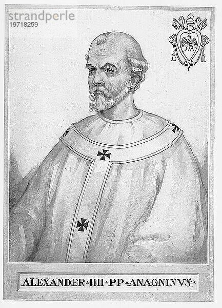 Alexander IV.  ursprünglich Rainald Graf von Segni  auch Rinaldo Conti (geboren um 1199 in Anagni) (verstorben 25. Mai 1261 in Viterbo) war vom 12. Dezember 1254 bis zum 25. Mai 1261 Papst.  Historisch  digital restaurierte Reproduktion von einer Vorlage aus dem 19. Jahrhundert  Alexander IV  originally Rainald Count of Segni  also Rinaldo Conti (born c. 1199 in Anagni) (died May 25) (1261 in Viterbo) was Pope from December 12  1254 to May 25  1261.  Historical  digitally restored reproduction from a 19th