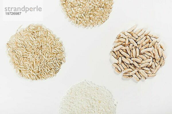 Close up ungekochten Reis isoliert weißem Hintergrund