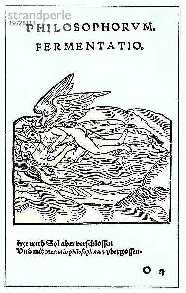 Digital restauriert  Kapitel Vignette eines philosophischen Werkes aus dem 16. Jahrhundert  zwei nackte Frauen in Form von Engeln mit Kronen und Flügeln  Erotik  Veröffentlichung aus dem Jahr 1882  Digital improved:  Chapter Vignette of a philosophical work from the 16th century  two naked women in the form of angels with crowns and wings  eroticism  publication from the year 1882