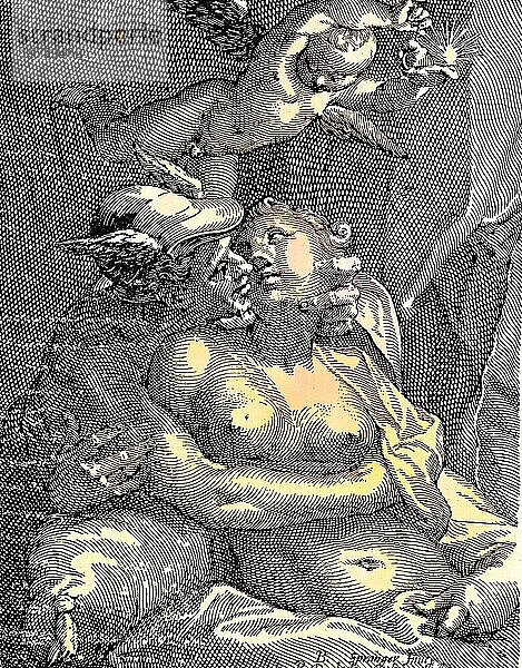 Digital restauriert  Fröhliche Liebe  erotische Szene  Prostitution  nackte Frau mit Liebhaber  Veröffentlichung aus dem Jahr 1882  Digital improved:  Cheerful love  erotic scene  naked woman with lover  publication from the year 1882