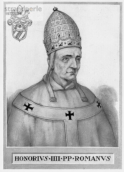 Honorius IV.  ursprünglich Giacomo Savelli (geboren um 1210 in Rom) (verstorben 3. April 1287 ebenda)  war vom 2. April 1285 bis zu seinem Tod römisch-katholischer Papst  Historisch  digital restaurierte Reproduktion von einer Vorlage aus dem 19. Jahrhundert  Honorius IV  originally Giacomo Savelli (born c. 1210 in Rome) (died April 3) (1287 there)  was Roman Catholic pope from April 2  1285 until his death  Historical  digitally restored reproduction from a 19th century original