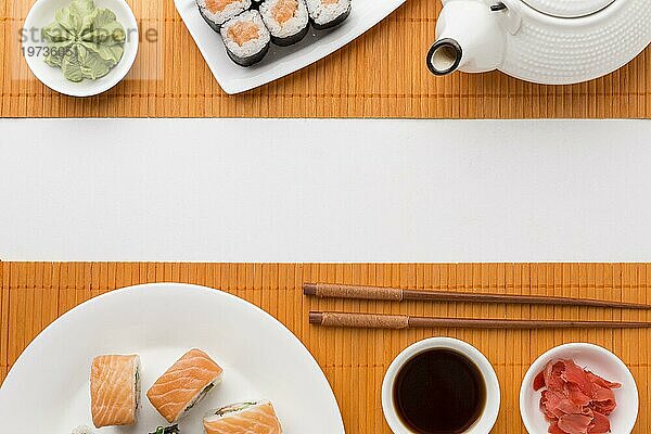Draufsicht Sushi Tageskonzept mit Kopierbereich