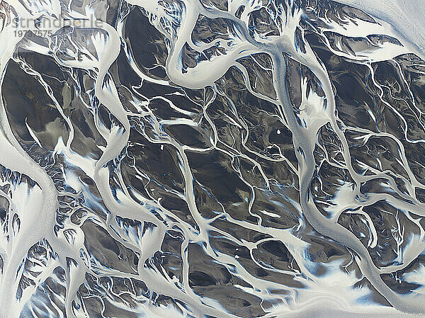 Aerial abstract view of the river on a summer day along the Icleandic southern coast  Iceland  Polar Regions