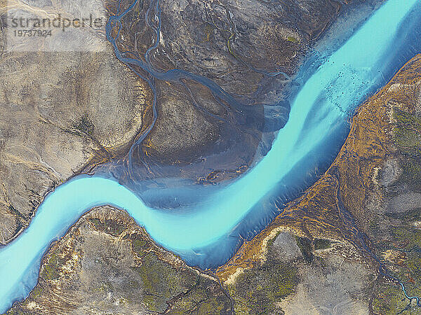 Aerial abstract view of the river on a summer day along the Icleandic southern coast  Iceland  Polar Regions
